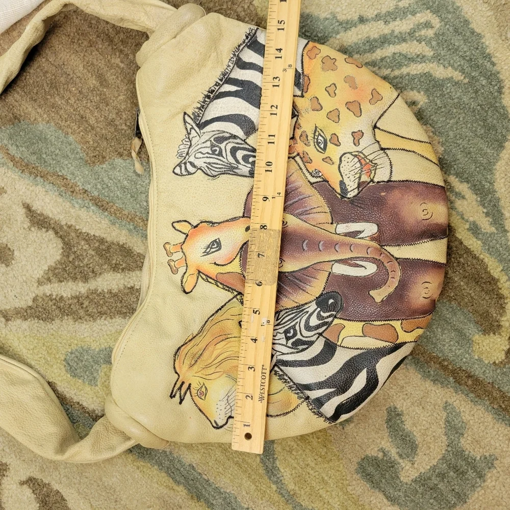 Leather Hand Paintes‎ Safari Animals Shoulder Bag And Matching Wallet